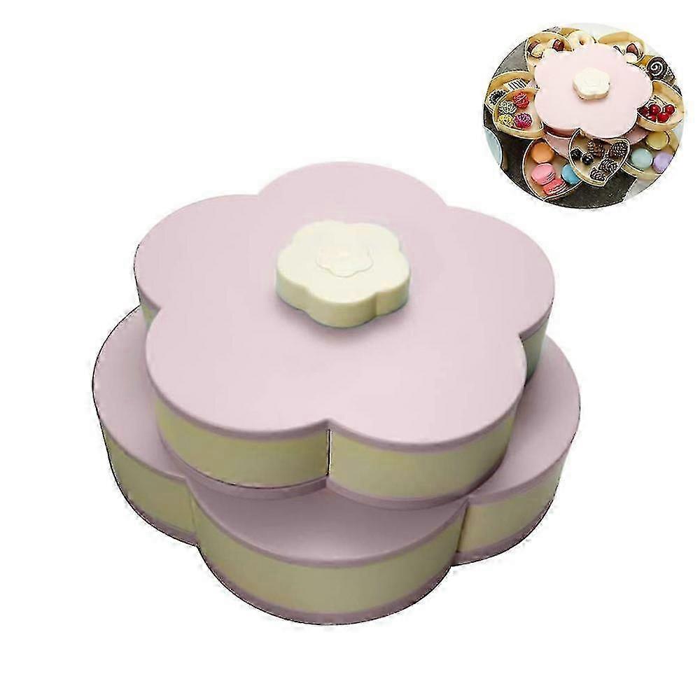 Double Layers Snack Box Petal Shape Rotating Snack Tray ,pink