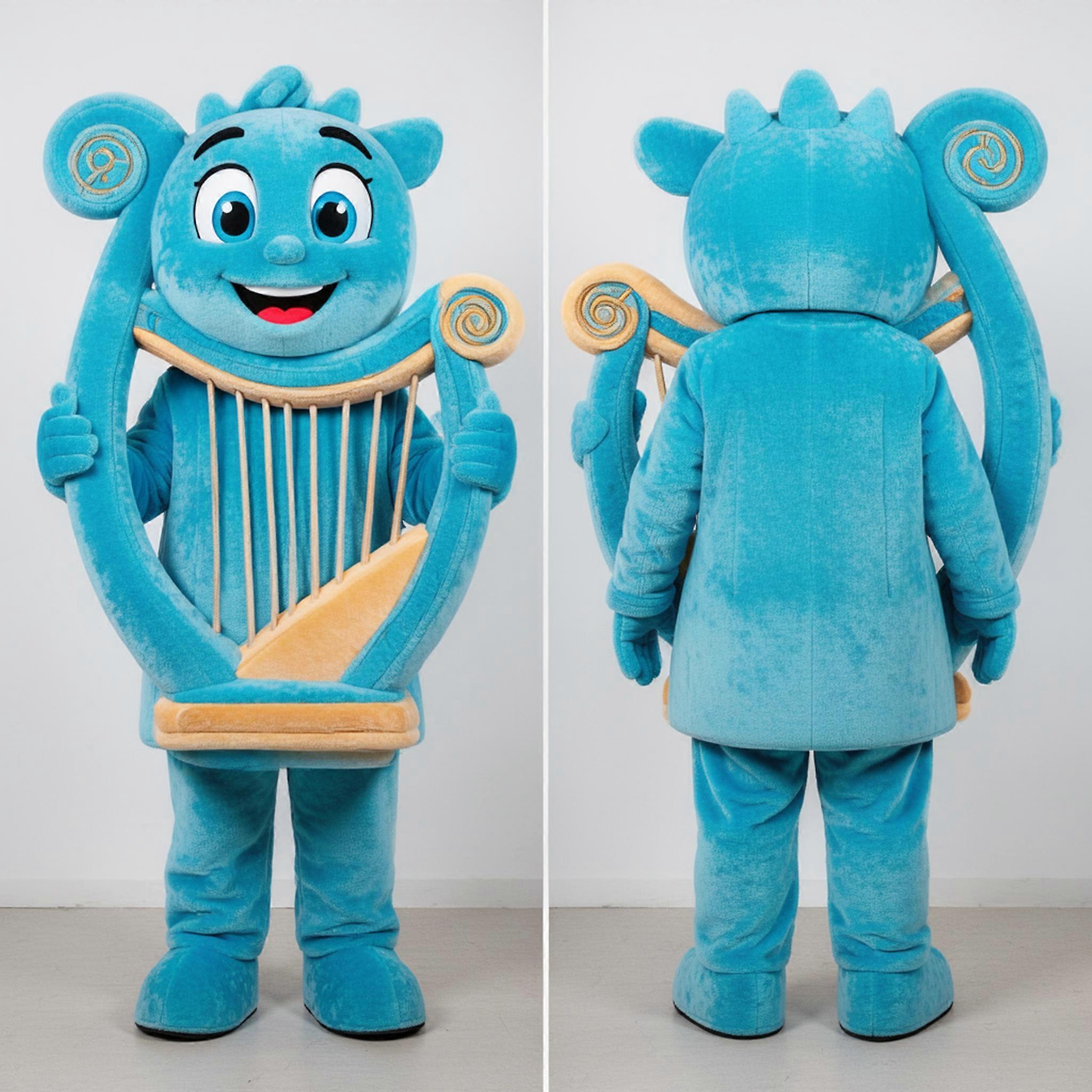 MASTICOT Cyan Cartoon Celtic Harp Mascot