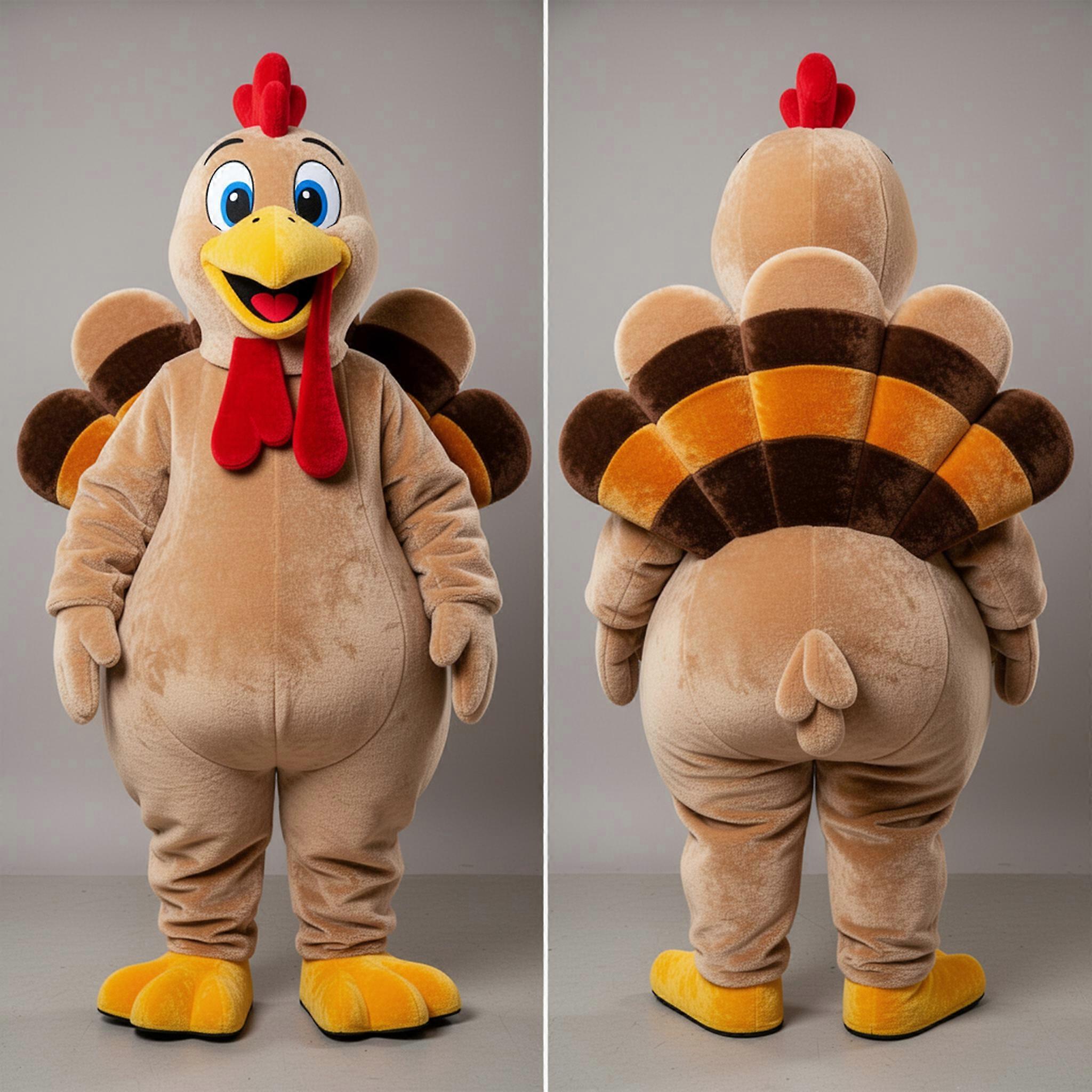 MASTICOT Tan Rounded Feathered Turkey Mascot