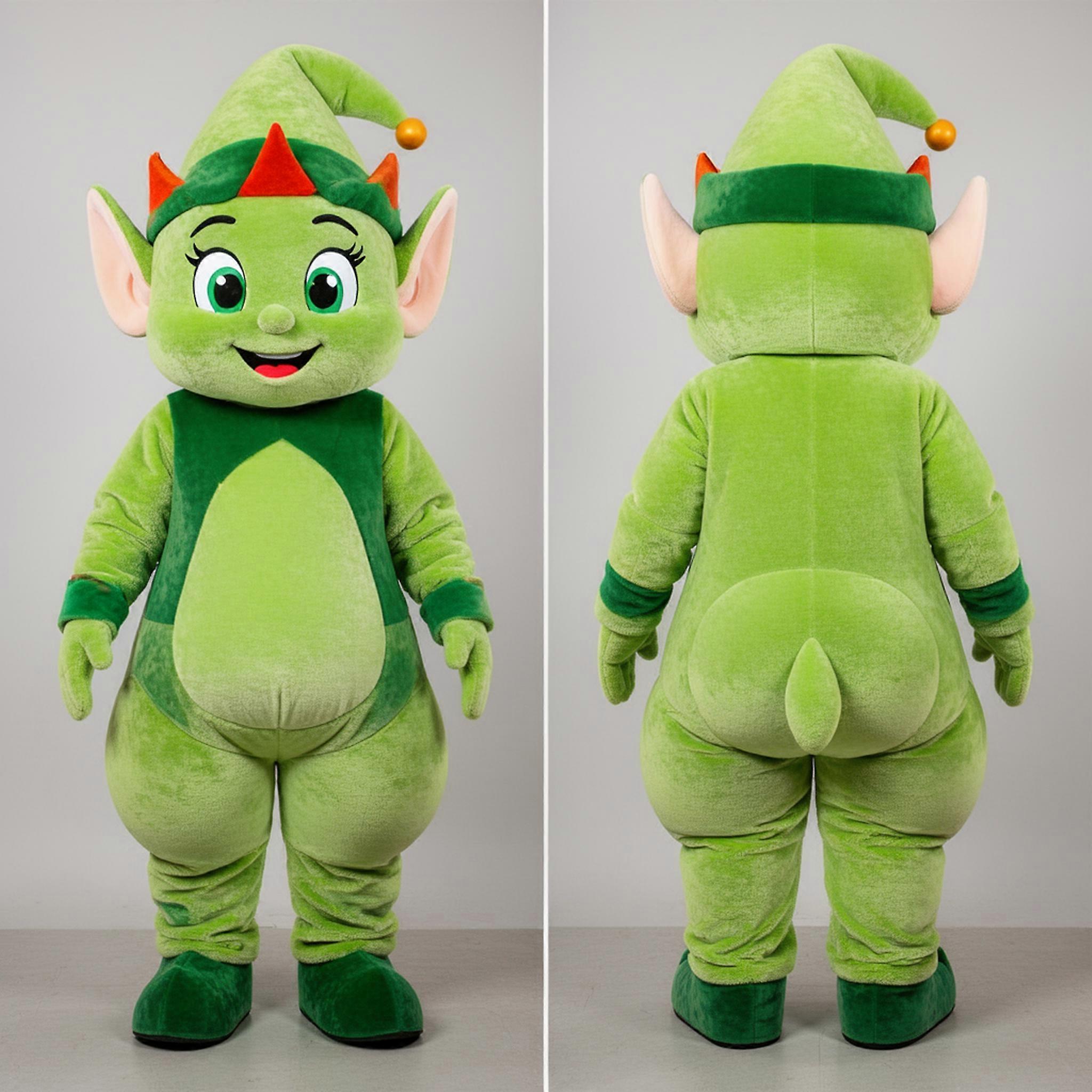 MASTICOT Lime Green Fluffy Elf Mascot