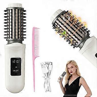 New_Wireless Curling and Straightening Comb, USB Rechargeable Hair Styler for Root Lifting and Inner and Outer Curls with LED Display