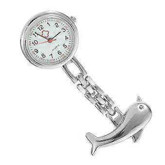 Nurse Pocket Watch Dolphin Brooch for Time Silver Hanging Watch