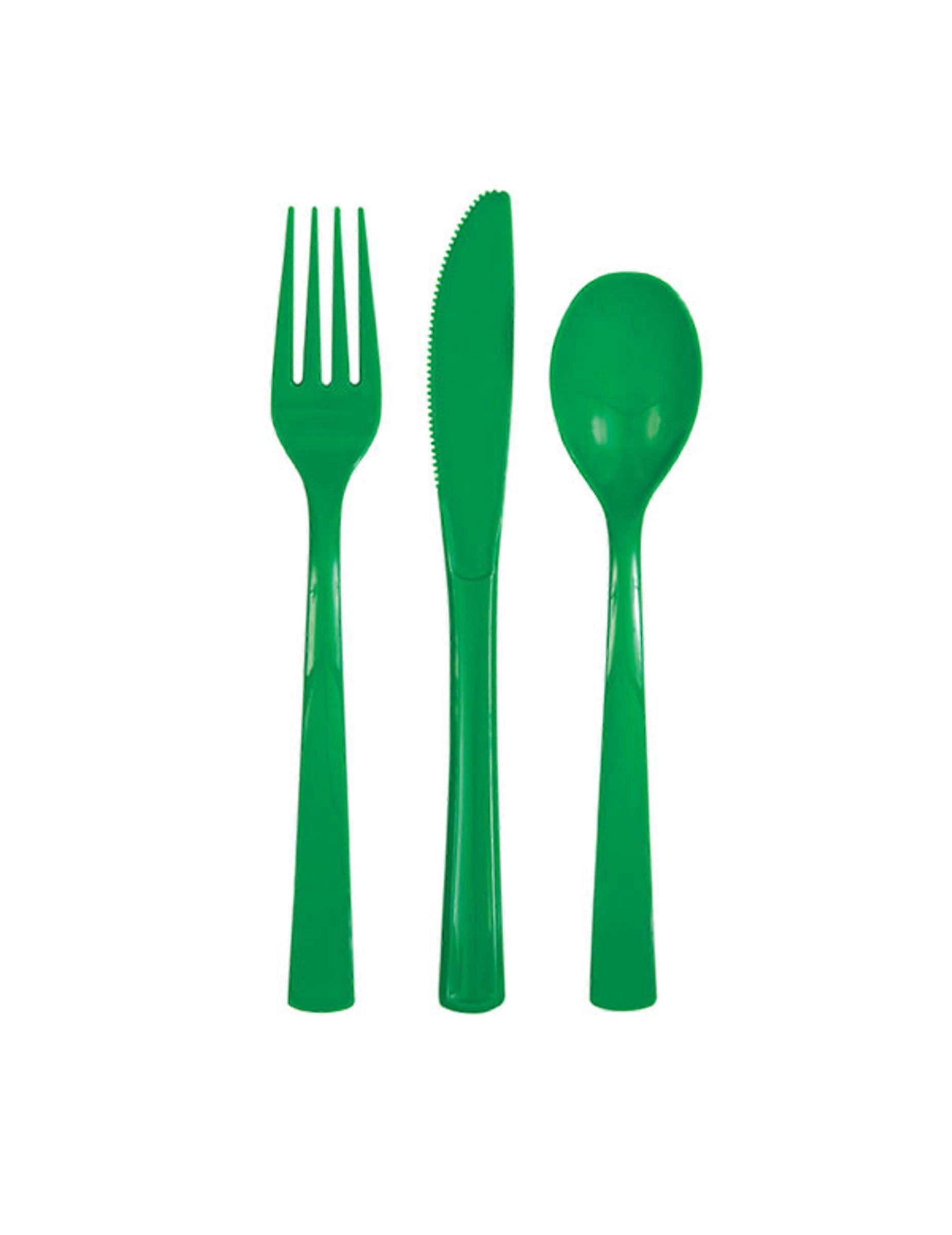 18 Emerald Green Plastic Cutlery Sets