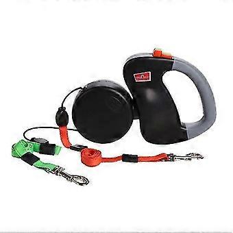 Retractable Double Dog Leash for Two Dogs, Black, 3m Length