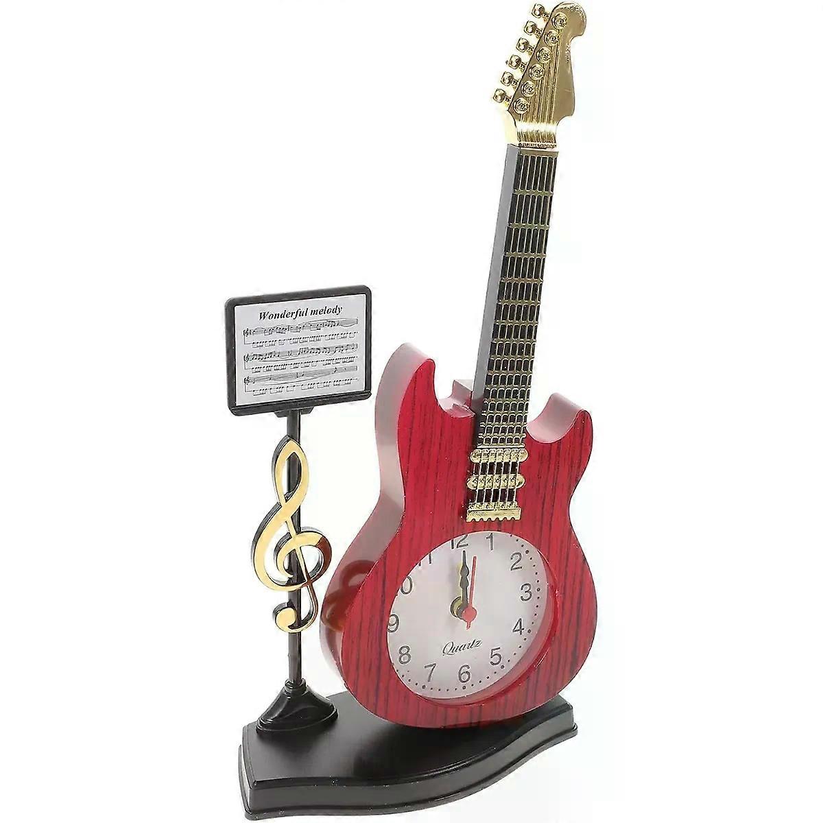 Clock Red Plastic Musical Instrument Shape Desktop Ornament