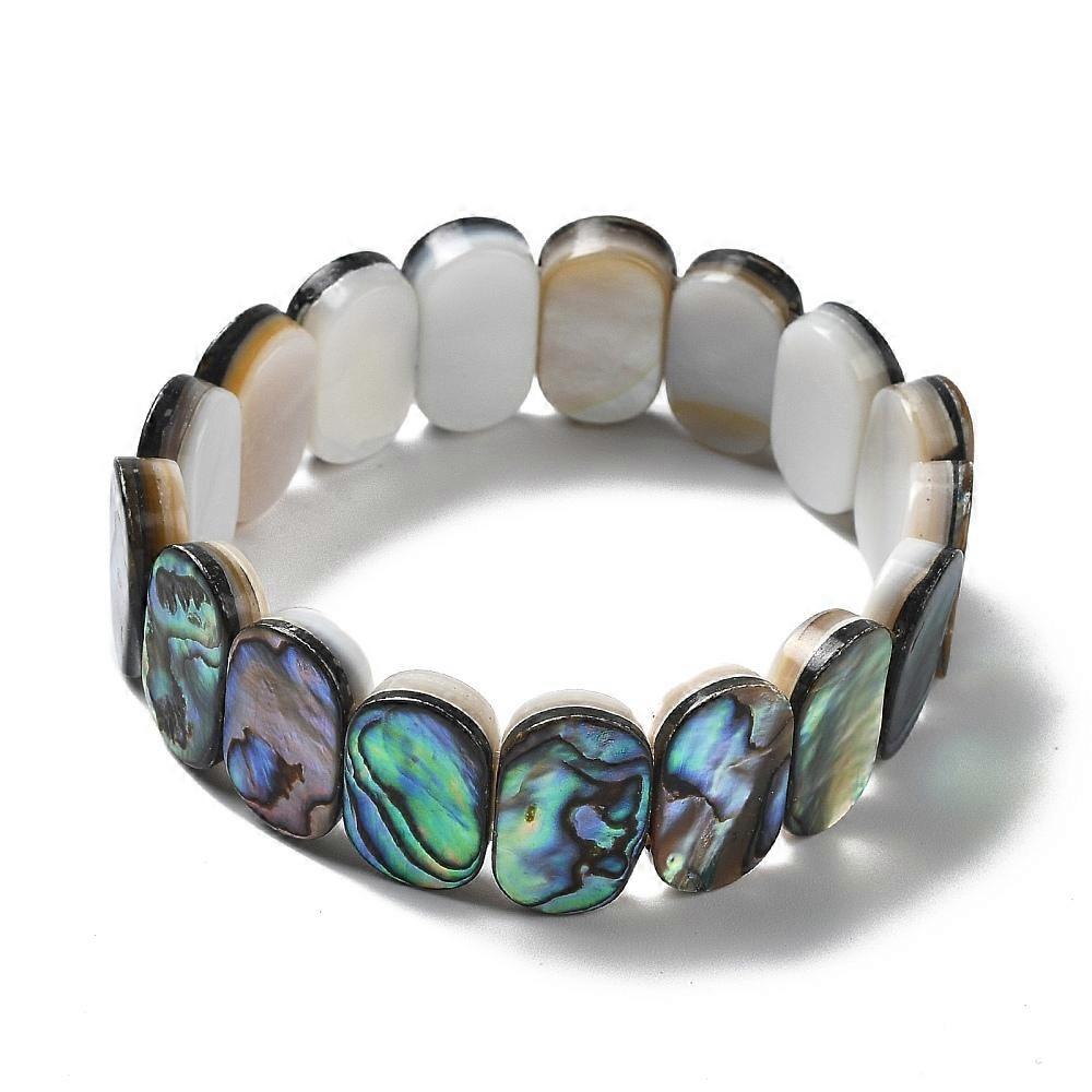 3pcs Abalone Shell/Paua Shell Stretch Bracelets Beaded Bracelets Oval 2-1/4 inch(5.6cm)