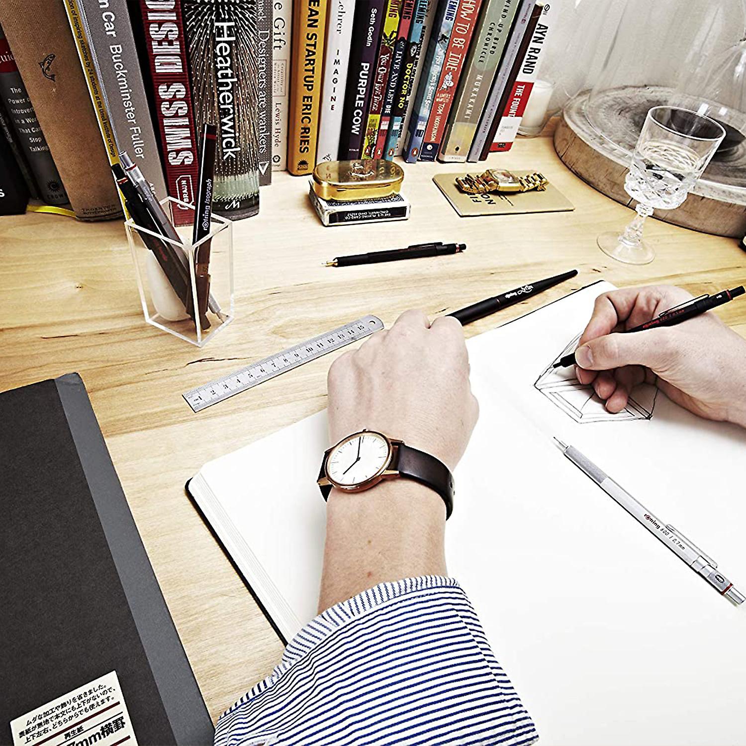 rOtring 800 Medium Point Blue Ink Ballpoint Pen, Silver Barrel, Refillable