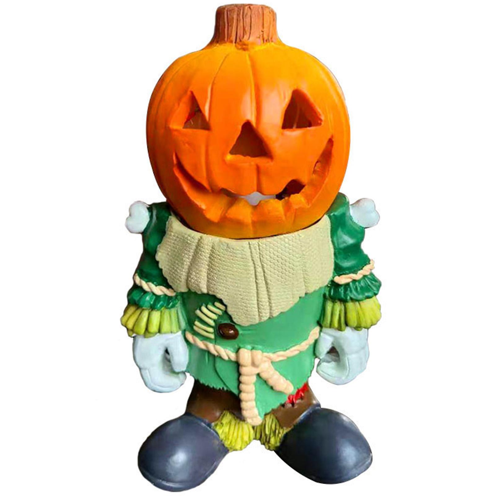 Halloween Pumpkin Knight Garden Decoration Resin Lantern Skull Horror Glowing Lamp Statue Garden Themed Indoor Decoration