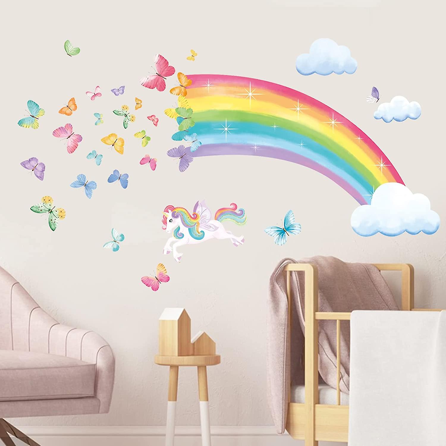 thumbnail image 2 of Rainbow Wall Decals Unicorn Rainbow Butterflies Clouds Wall Stickers Baby Nursery Girls Bedroom Daycare Wall Decor Gifts For Girls 2 of 9