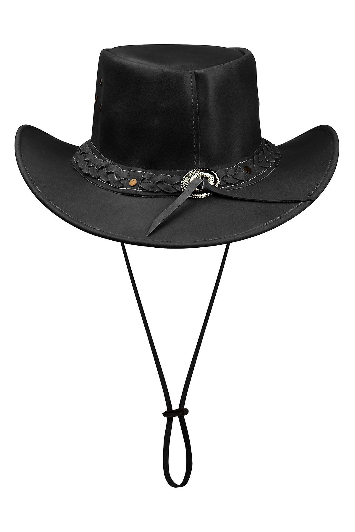 Cappello Australiano Originale In Vera Pelle – Stile Cowboy, Tesa Rinforzata Con Filo Flessibile, Impermeabile E Anti-vento (Nero O Marrone)