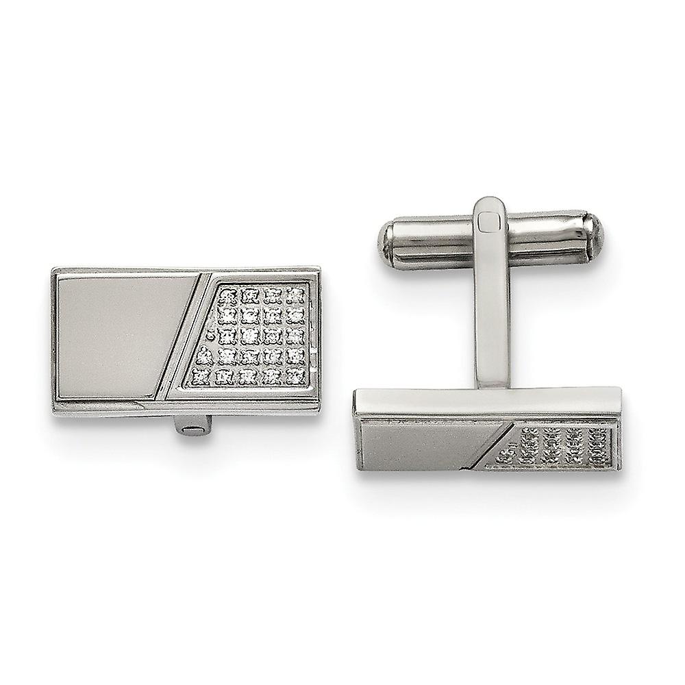 Stainless Steel Polished With Cubic Zirconia Cuff Links 21x11mm Wide-Cuff Link for Men