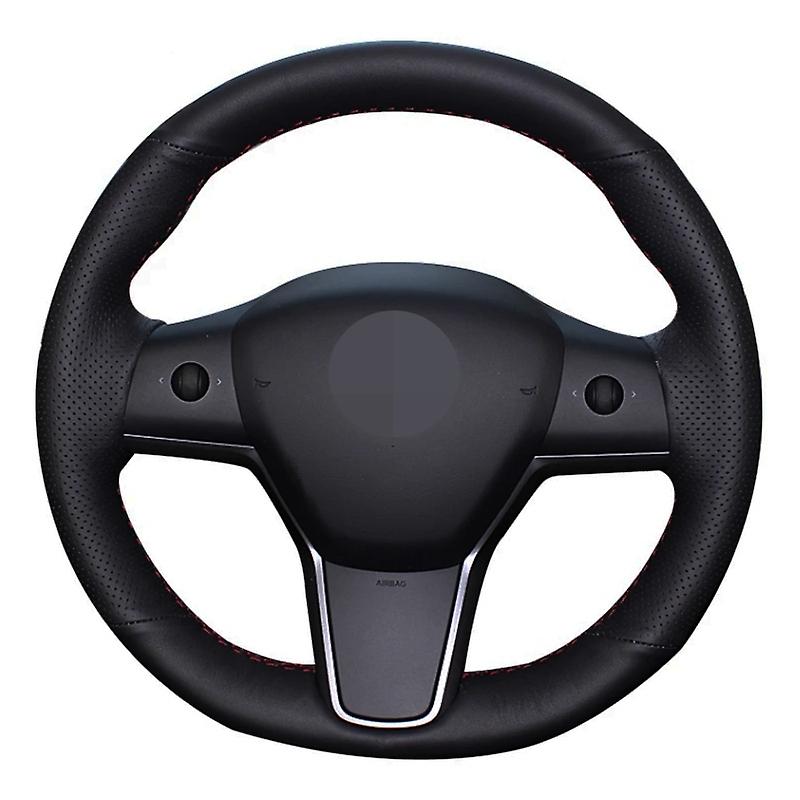 Car Steering Wheel Cover Diy Hand-stitched Soft Black Artificial Leather For Tesla Model 3 2015-2020 Model Y 2019 2020