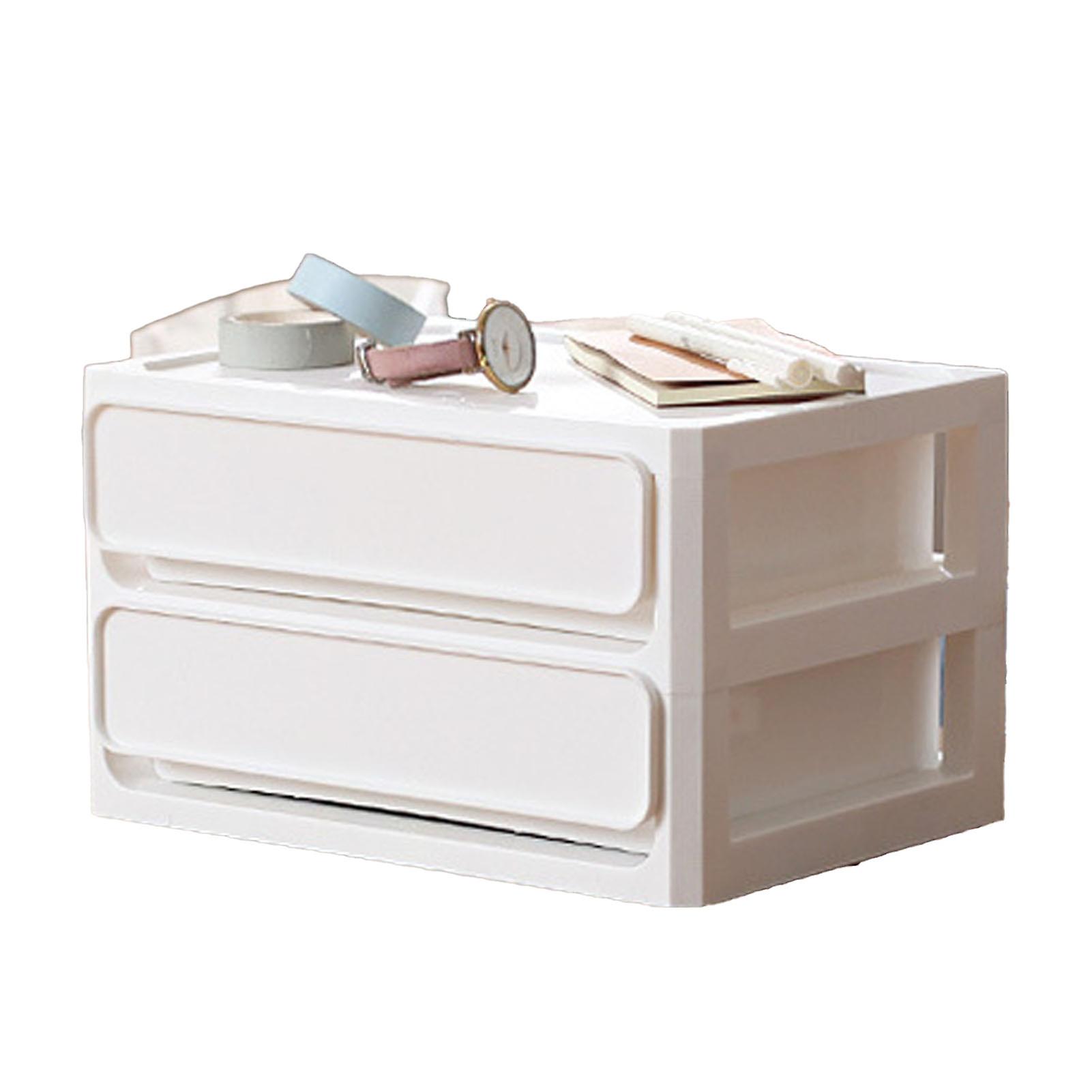 Storage Drawer Multi Layers Stackable Dustproof Desktop Storage Box Organizer for Student Dormitory Home Cosmetics 2 Layers White