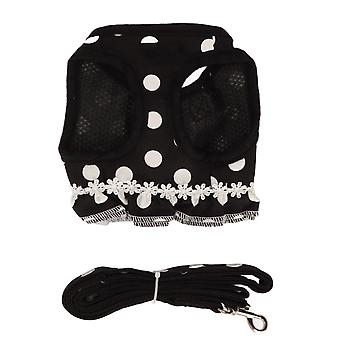 Guinzaglio per imbracatura per cani Carino Elegante A pois Pet Vest Set di corde di trazione per l'allenamento a piedi all'aperto Nero M