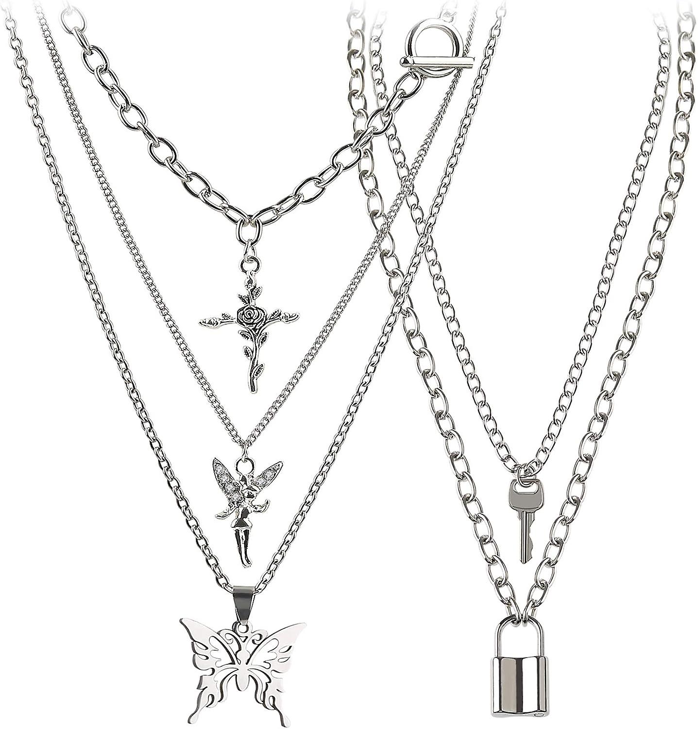 Lock Key Pendants Chains Necklace Set for Eboy Egirl Men Male Emo