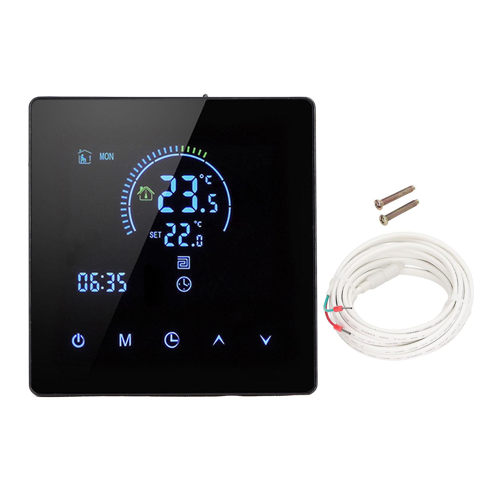 16A Digital Thermostat with LCD Display Programmable Thermostat Electric Heating Thermostat for Home Office Hotel AC 90V‑240V Black Without WiFi