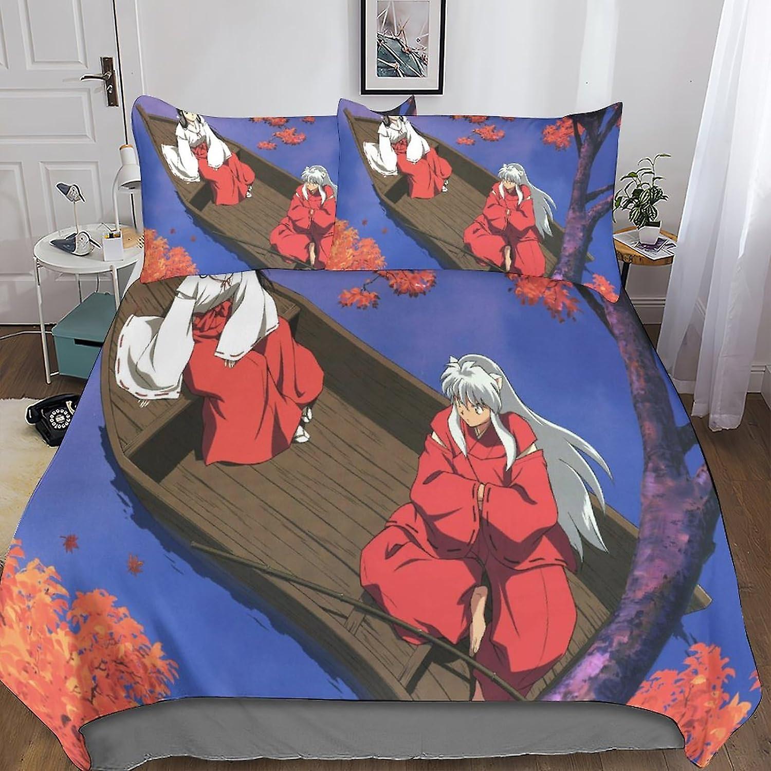 MYPALL Inuyasha 3-piece Set Bedding Set 3D Print Comforter Cover with Zipper ForTeens And Kids Adults Soft Microfiber Bedspread Cover