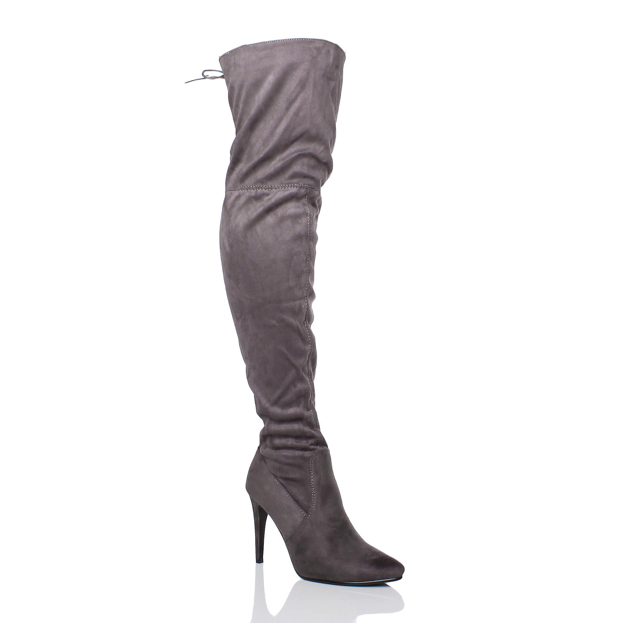 Ajvani womens high heel pointed toe over the knee stretch elastic riding boots