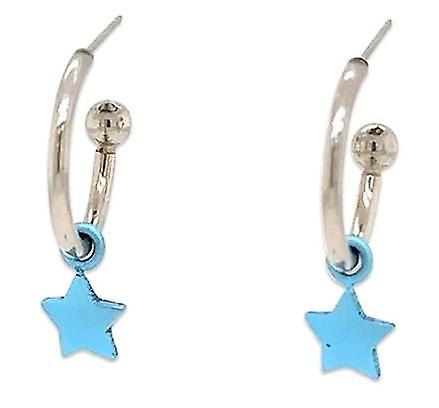 Ti2 Titanium Star Charm Hoop Earrings - Light Blue