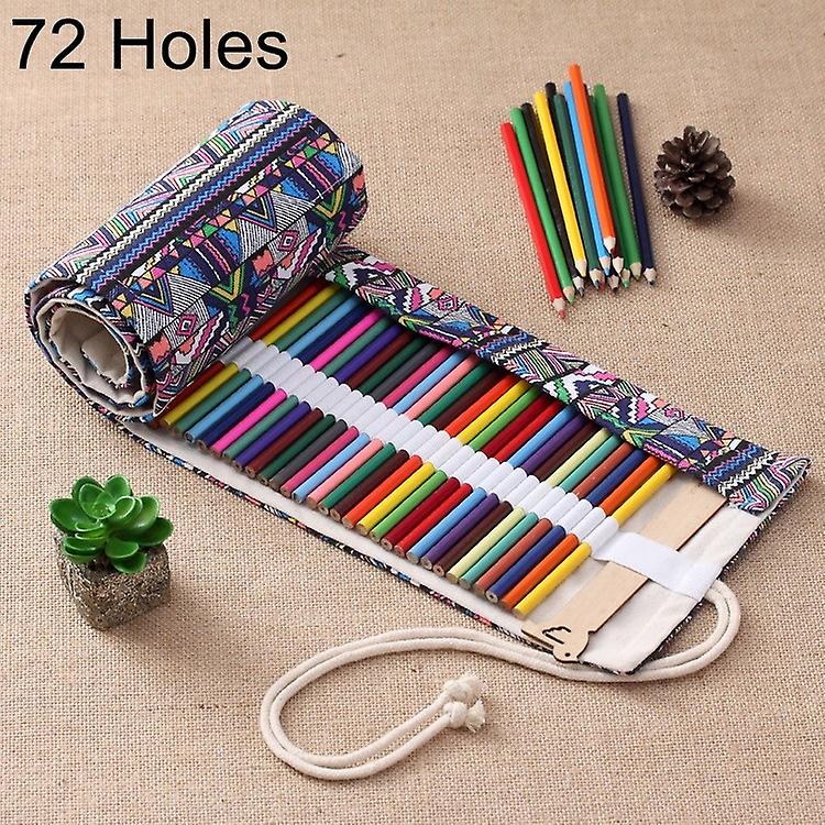 72 Slots Ethnic Print Canvas Pen Bag