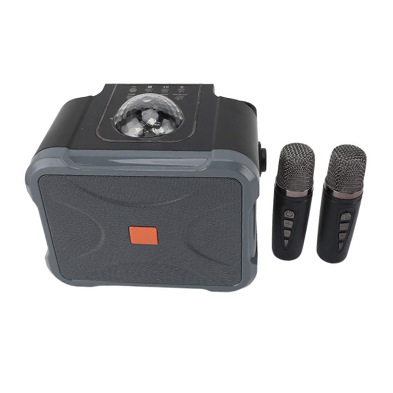 רמקול Bluetooth אלחוטי צליל ברור נייד כף יד מכונת קריוקי מיקרופון כפול למבוגרים ילדים אפור