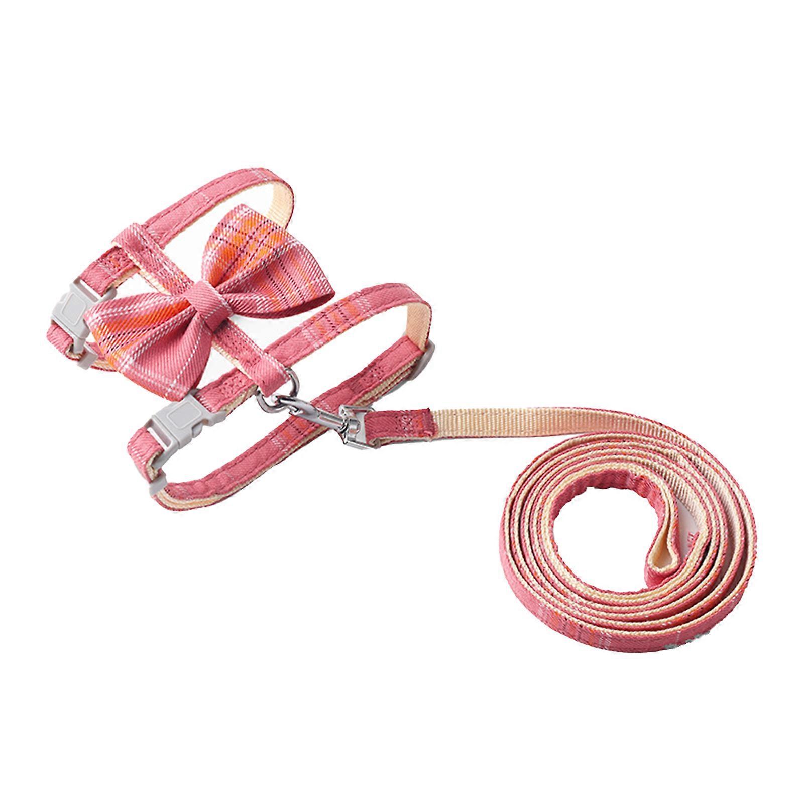 1 Set Pet Traction Rope Adjustable Exquisite Plaid Pattern Pet Cat Bowknot Back Strap Pet Supplies