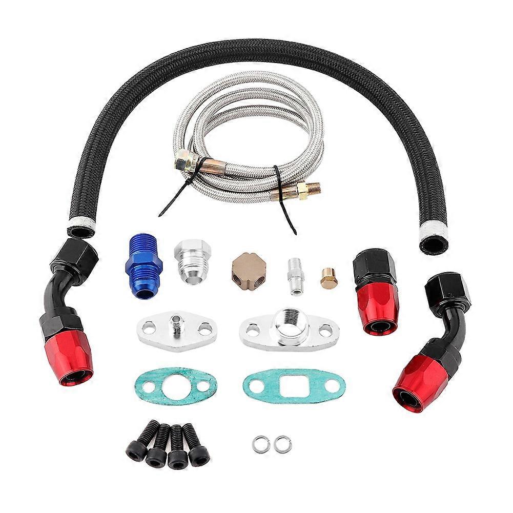 Turbo Oil Feed Return Line AN10 Fitting Adapter Flange Kit for T3 T4 GT35 T70 T66