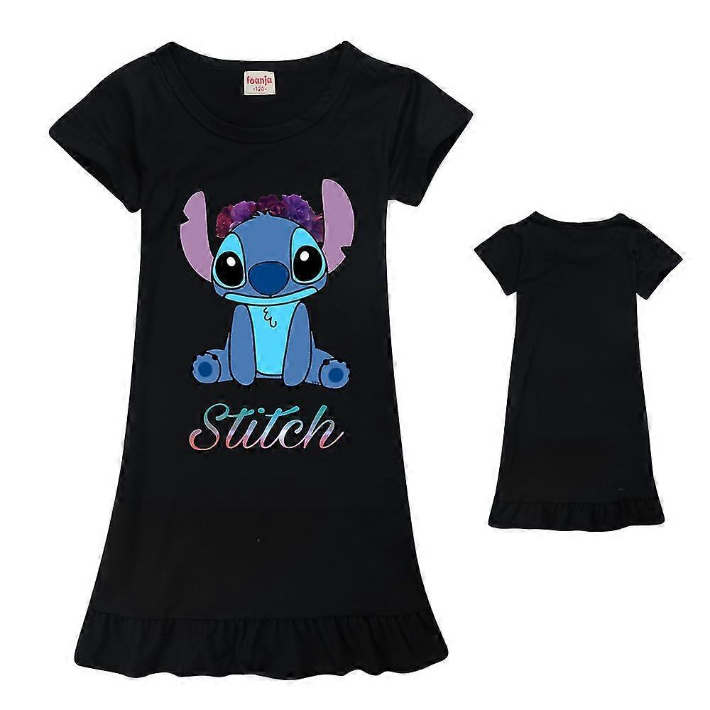 Kinder Mädchen Lilo Stitch Bedruckte kurzärmelige Nachtwäsche Kleid Nachthemd Nachtwäsche
