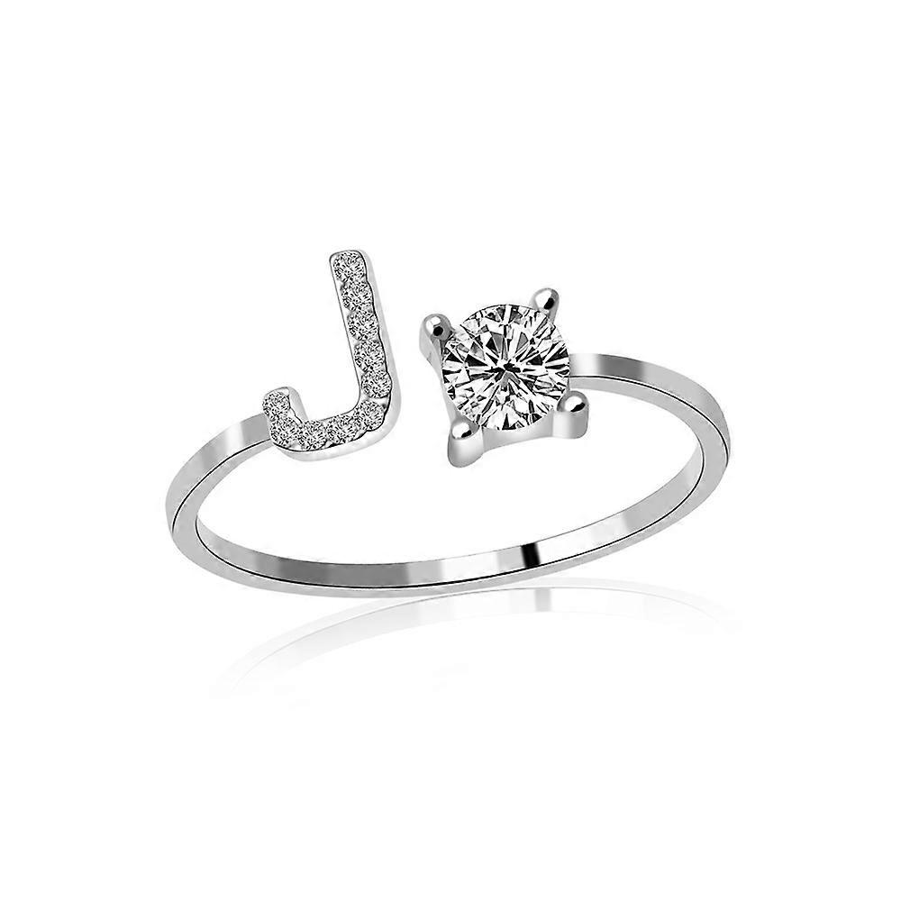 A-Z Letter Metal Adjustable Opening Ring Initials Name Alphabet(J)