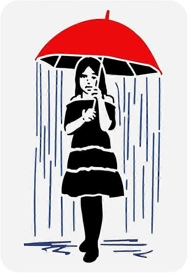 Girl with Umbrella Painting Stencil 8.3x11.7inch Large Raining Pattern Drawing Template