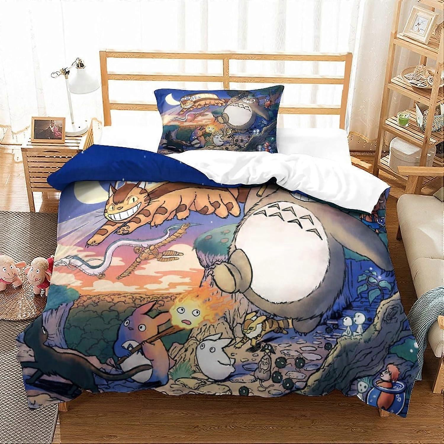 Min granne Totoro 3D-tryckt sängkläder Tecknad Totoro påslakan Mjuk mikrofiber Barn Pojkar Tonåring Gåva Täcke Sängkläder För Sovrum Singel Siz