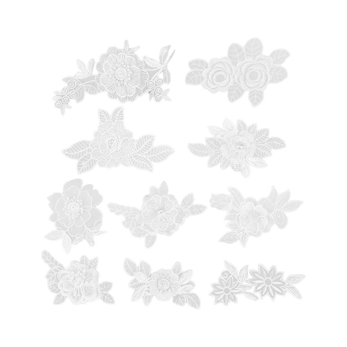 10pcs Lace Sewing Patch Stitch Patch Floral Patch DIY Garment Accessory (White)