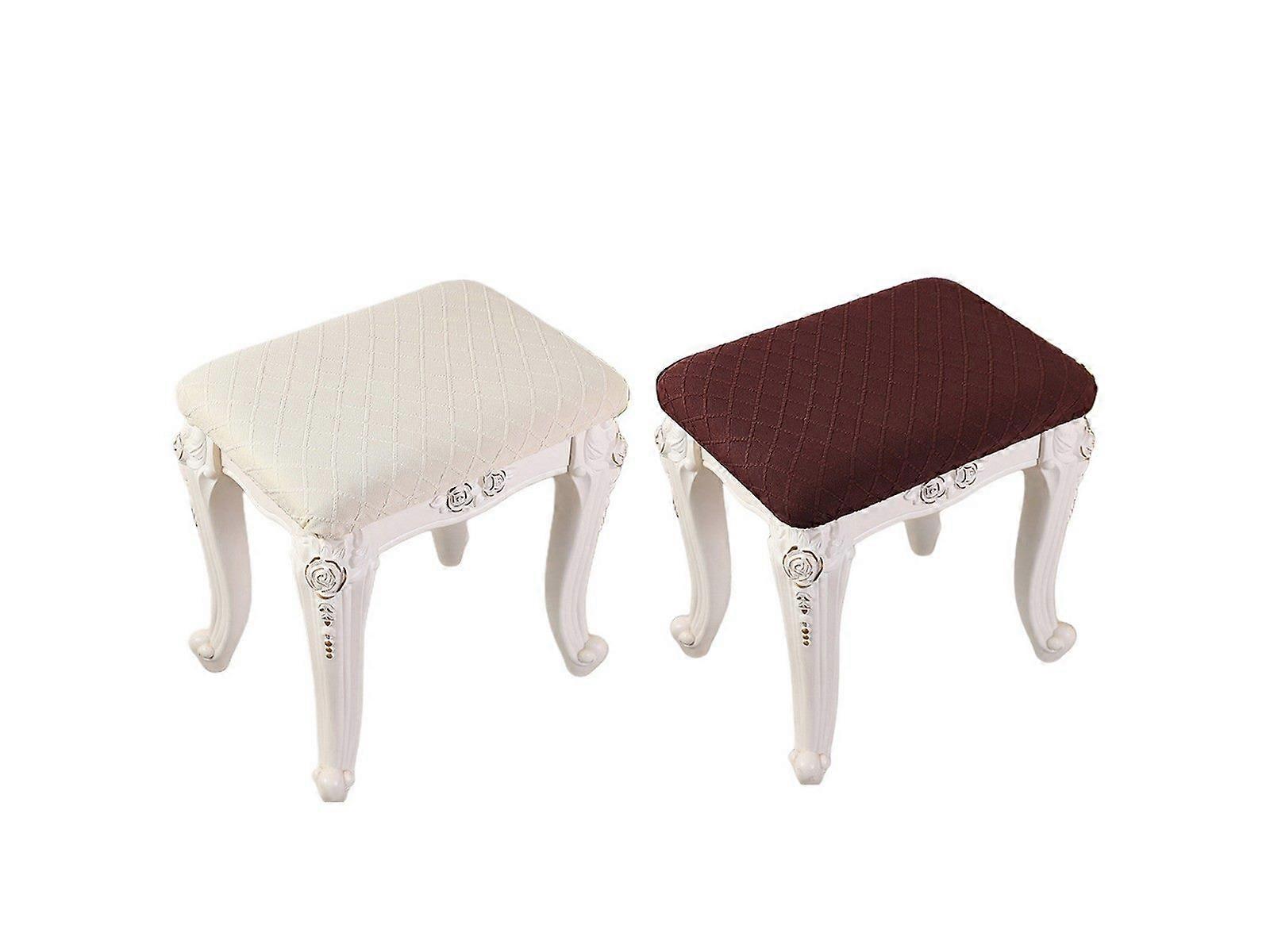 2PCS Stretch Vanity Stool Cover Bench Seat Slipcover Beige Coffee