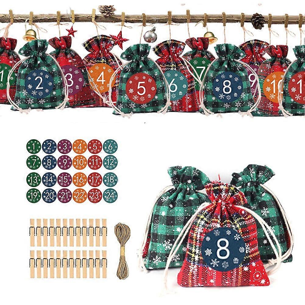 24 يوما عيد الميلاد مجيء التقويم Bagsadvent التقويم أكياس الهدايا دي مجموعة ملصقات الورق دي عيد الميلاد الزخارف مع مقاطع