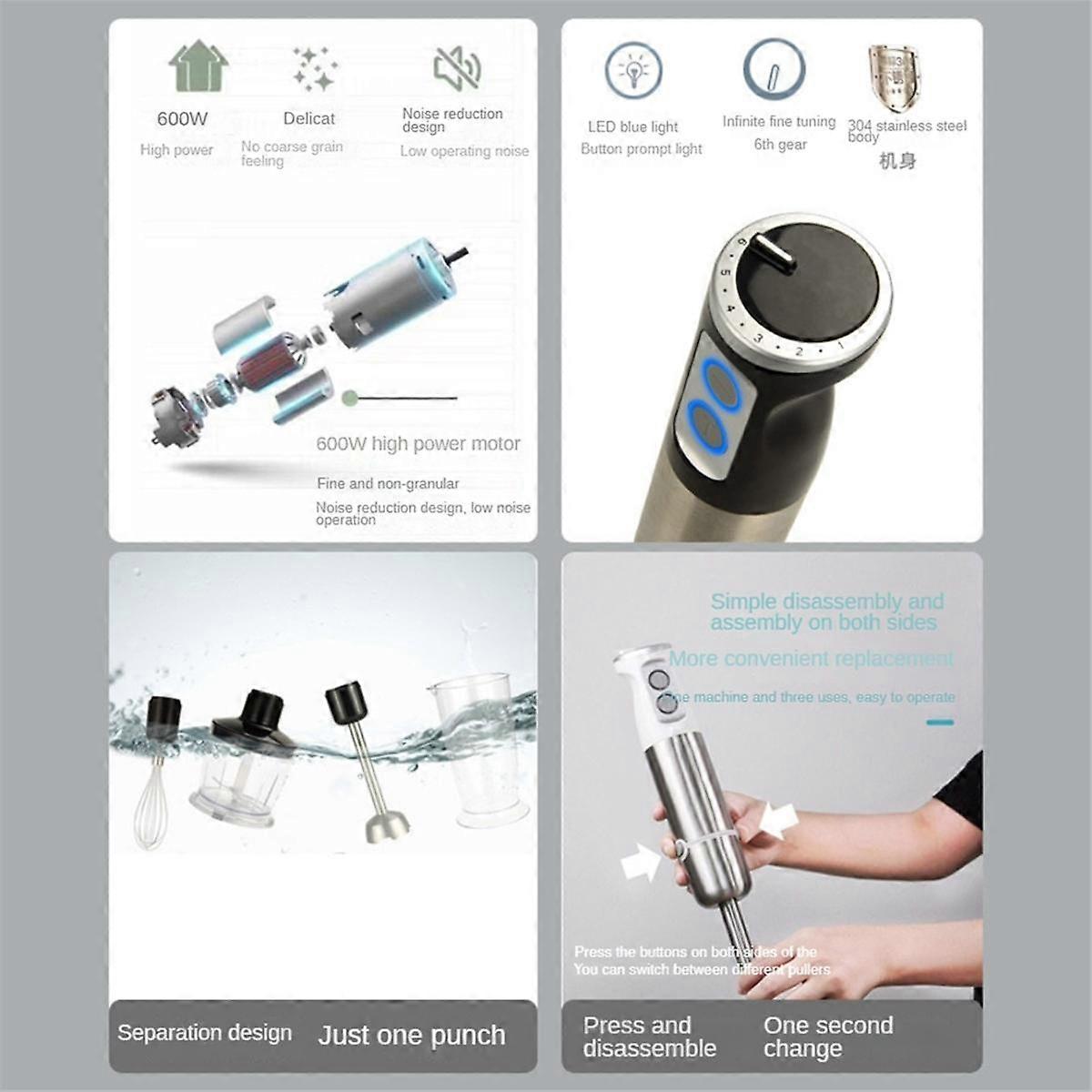 Frullatore a immersione 5 In1 600W Frullatore elettrico Miscelatore a immersione Miscelatore a immersione Frullatori di emulsione per Kitch