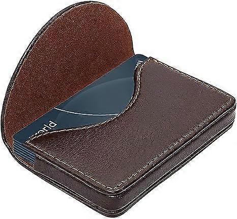 Business Card Holder Brown PU Leather Wallet with Magnetic Closure Holds up to 30 Cards, Credit Card Case Pocket Holders