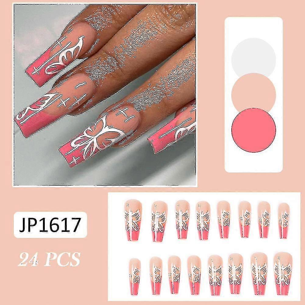 24pcs μακρύς γαλλικός τύπος μανικιούρ πεταλούδων καρφιών μπαλέτου στο καρφί για τα μοντέλα κόλλας κοριτσιών γυναικών