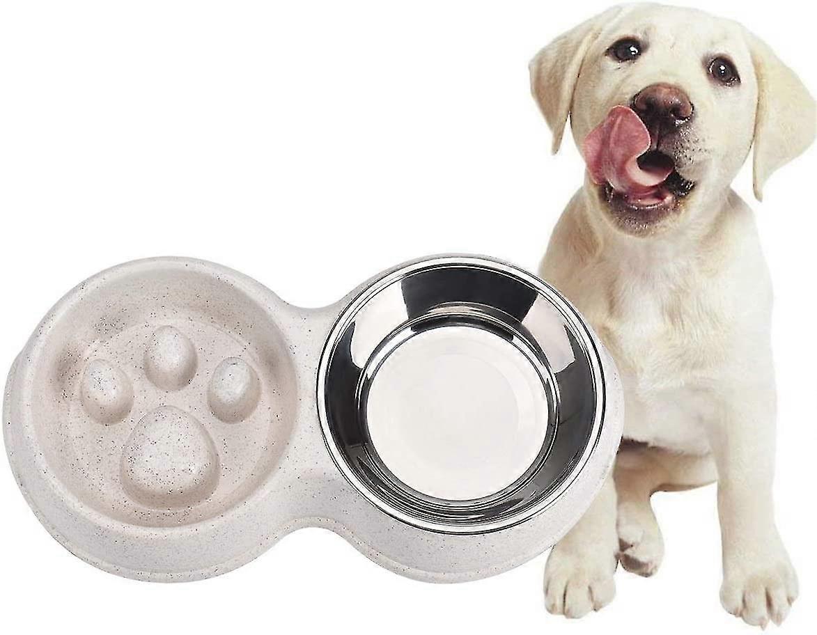 Dog And Cat Bowl - Double Anti Gulp Bowl - Dog And Cat Bowl - Dog And Cat Bowl - Improved Food Bowl - White