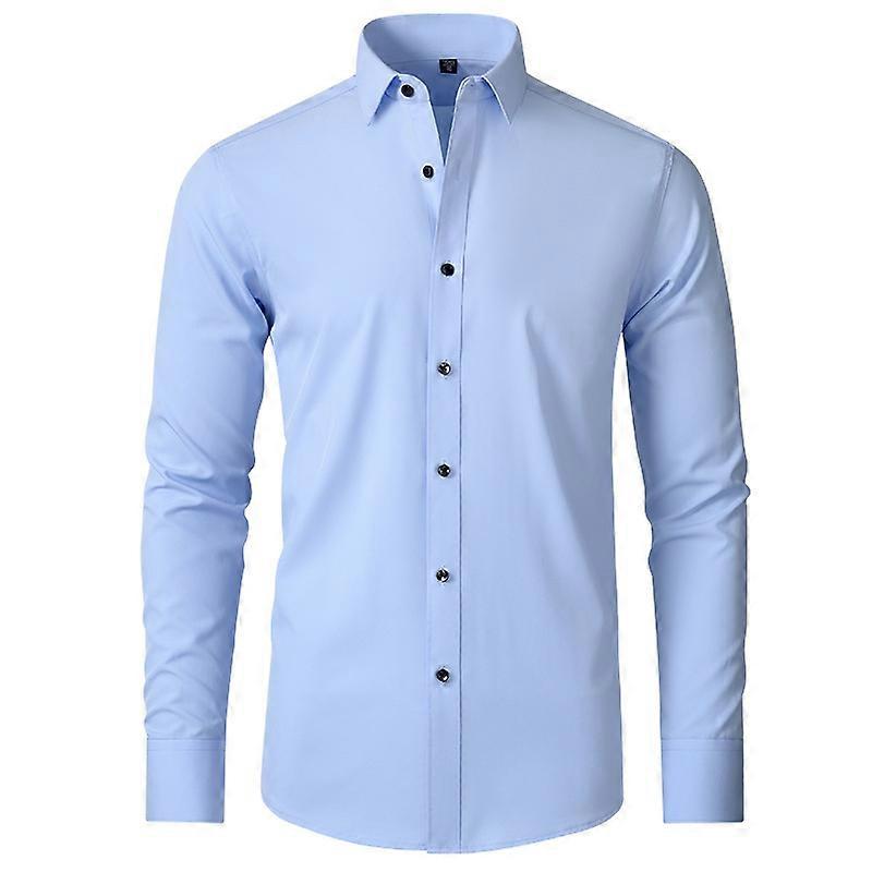 Mens Casual Dress Shirts Long Sleeve Stretch Regular Fit Button Down Shirt Four-Sided Elastic Light Blue