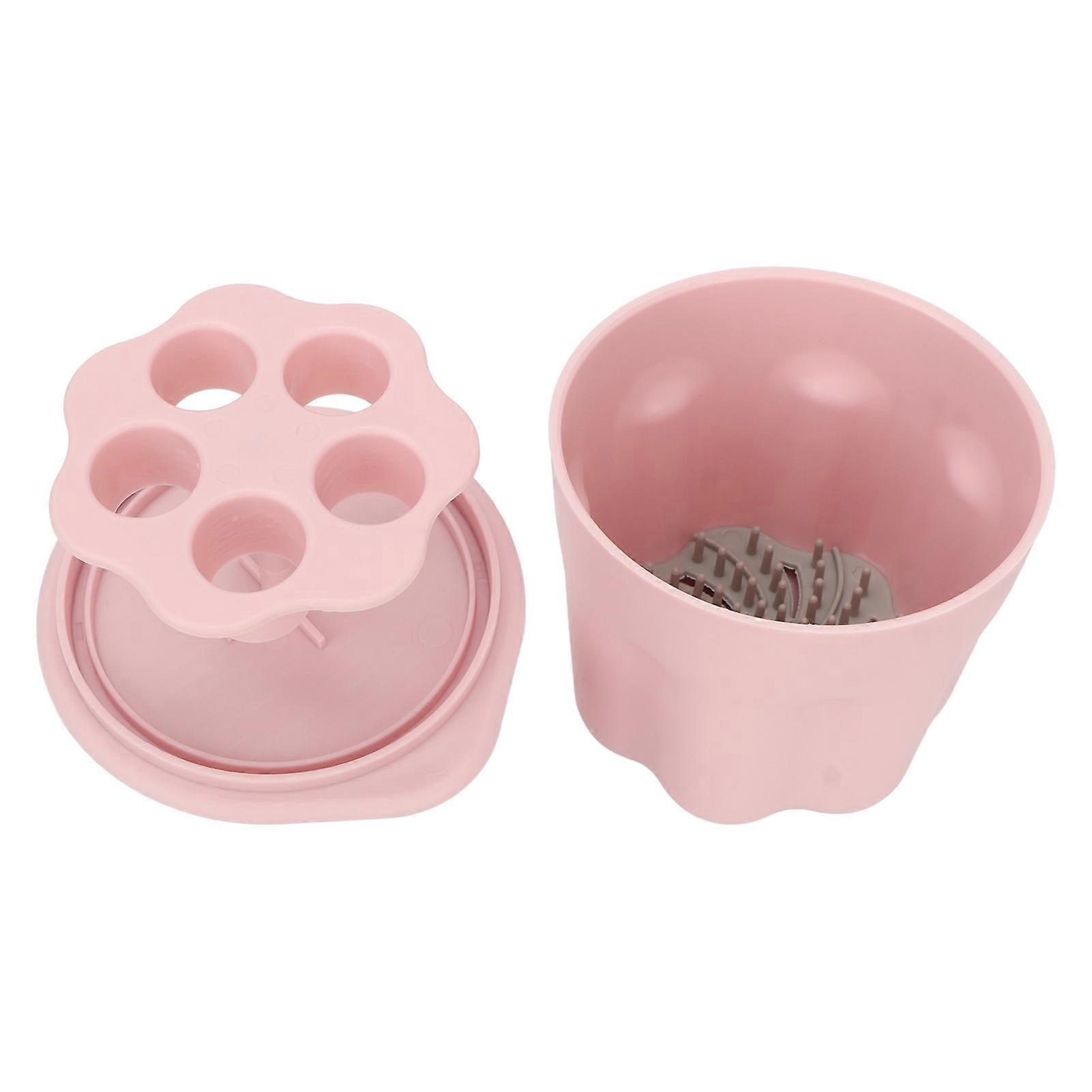 Makeup Brushes Cleansing Box Soft Silicone Nail Art Brushes Washing Tool with Drying Rack Pink