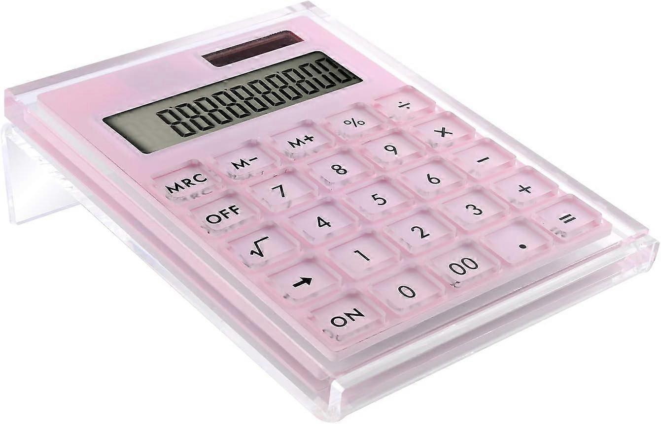 Calculator with Stand, Battery and Solar Hybrid Powered Basic Calculator 12-Digit LCD Display,Home Office Desktop Accessories(Pink)
