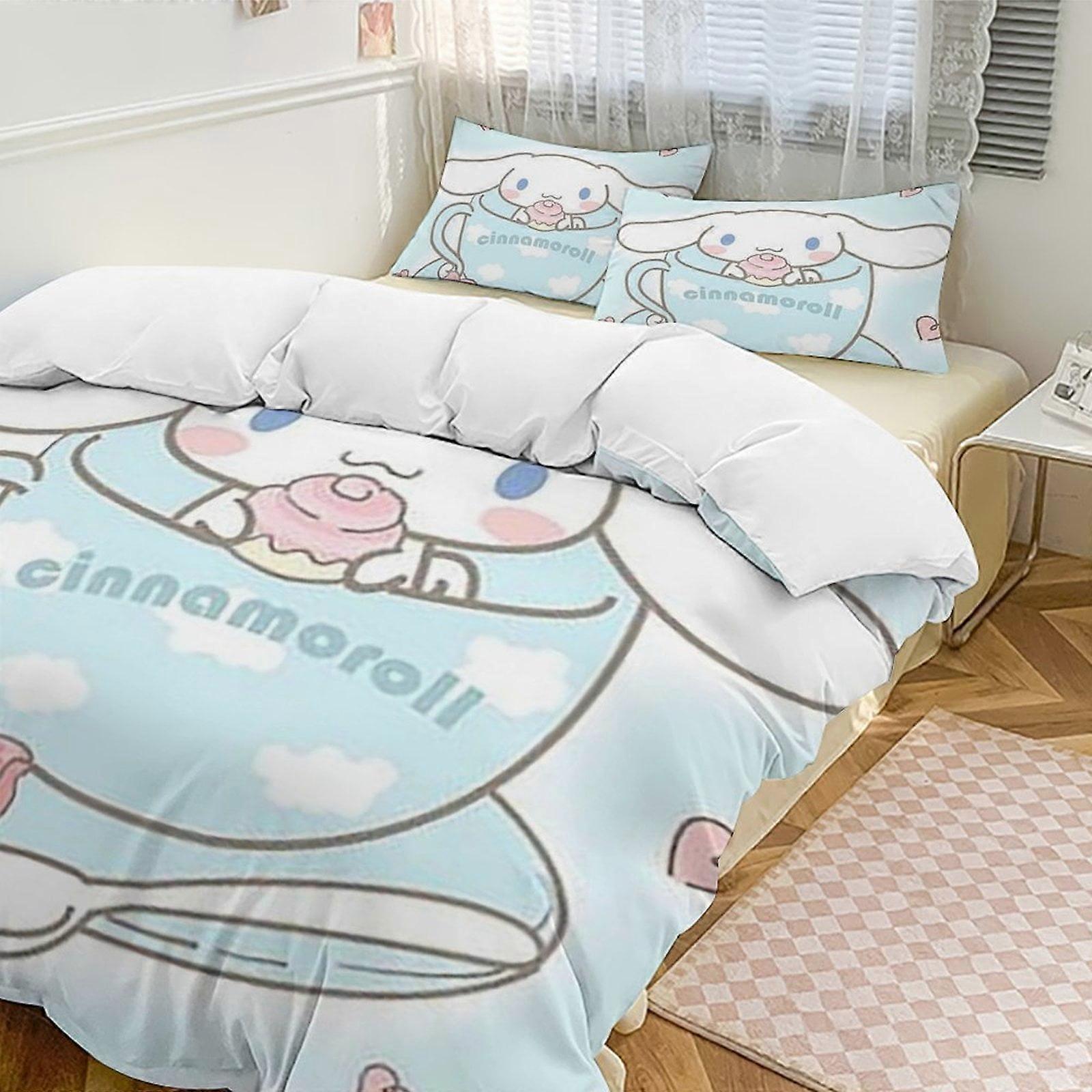 SQ24 Cinnamoroll 3-Piece Twin Bed Set - Includes 1 Single Comforter And 2 Pillowcases Bedding - Fade Resistant Microfiber HZ24