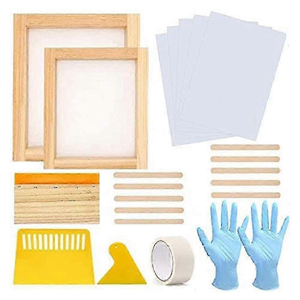 Screen Printing Starter Kit 22 Pcs, Wood Silk Screen Printing Frame With 110 Mesh Screen Printing S