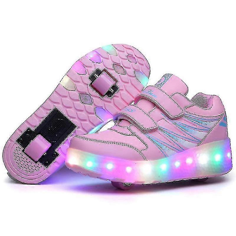 Led rozsvícené válečkové boty Dvoukolka Usb Dobíjecí bruslařské boty černá / růžová
