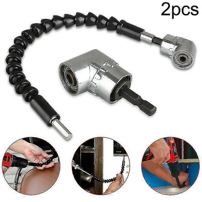 2pcs 105 Degree Right Angle Drill And Flexible Shaft Extension Bits Screwdriver Connector Kit 1/4" Socket Adapter Tool Parts_s