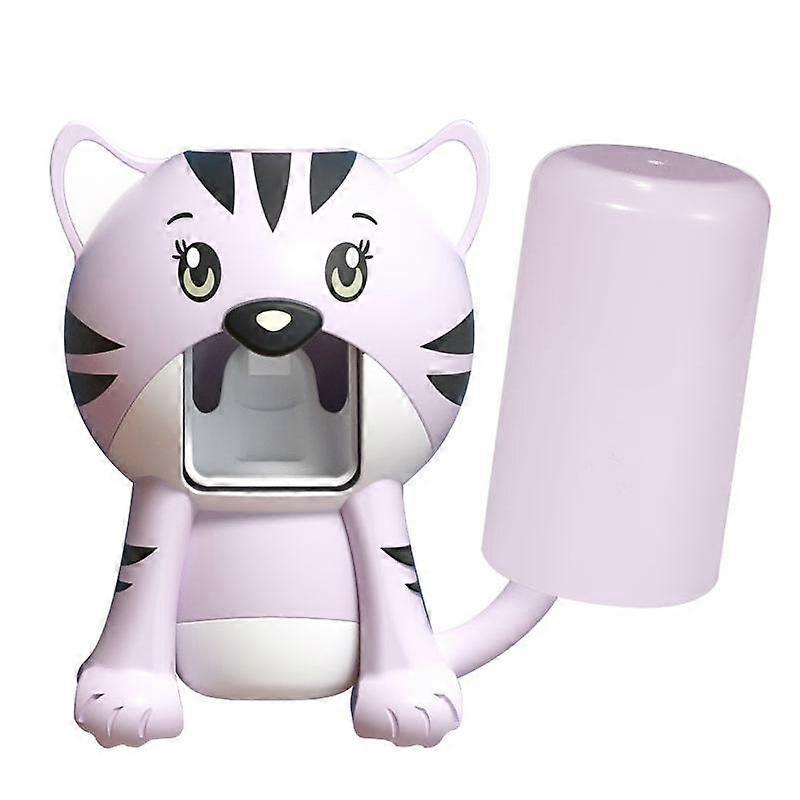 Wall-mounted Toothpaste Dispenser With Cup Tiger Shape Children Automatic Cartoon Toothpaste Squeezer Bathroom Accessories pink