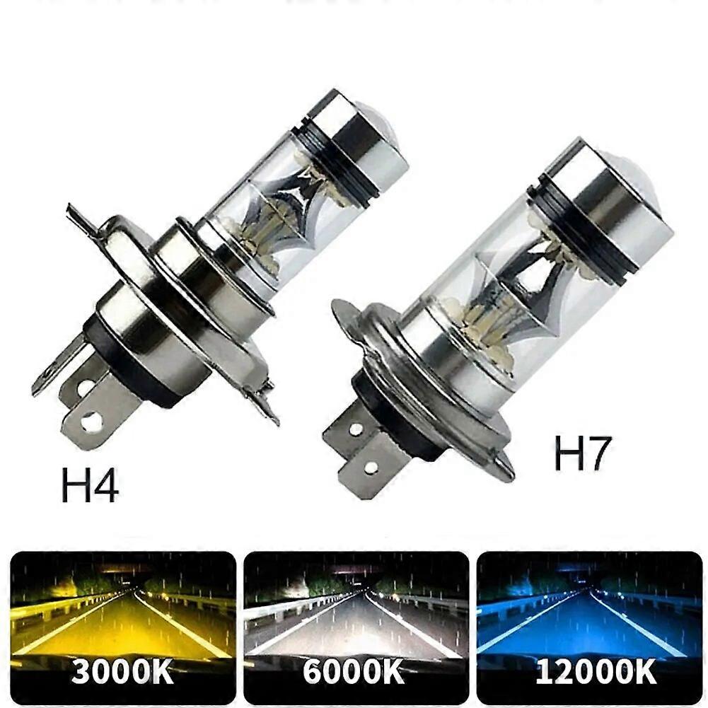 Lot de 2 ampoules LED H7 H4 super lumineuses 100 W pour phares antibrouillard DRL, feux de route/croisement 6 000 K, blanc H8 H9 H11 9005 9006, lampes pour voiture 12 V 4 300 K