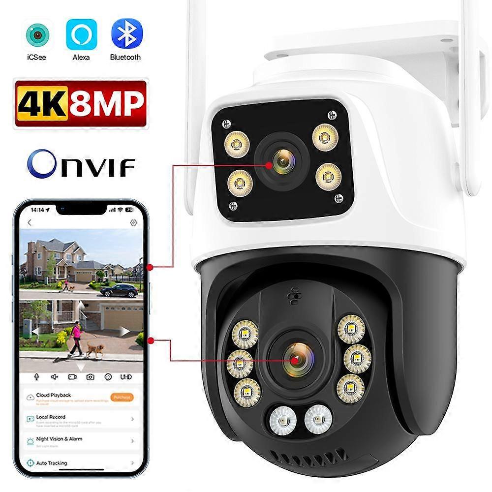 Caméra IP de sécurité extérieure 4K 8MP HD Double objectif Double écran Wifi Caméra PTZ Protection contre le suivi automatique Caméra de surveillance P2P iCsee