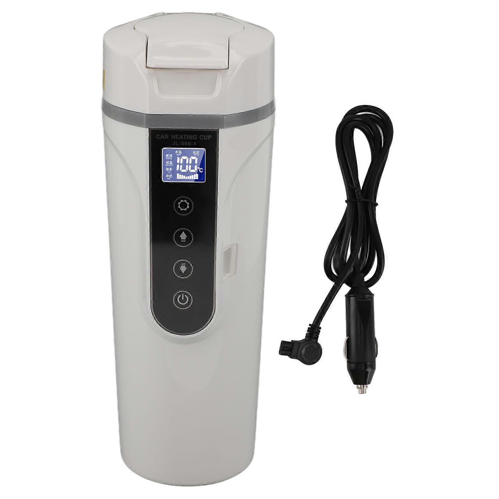 500mlインテリジェントスクリーンディスプレイカー電気ケトルカー電気温水マグカップポータブルカーヒーティングカップ12V24Vホワイト