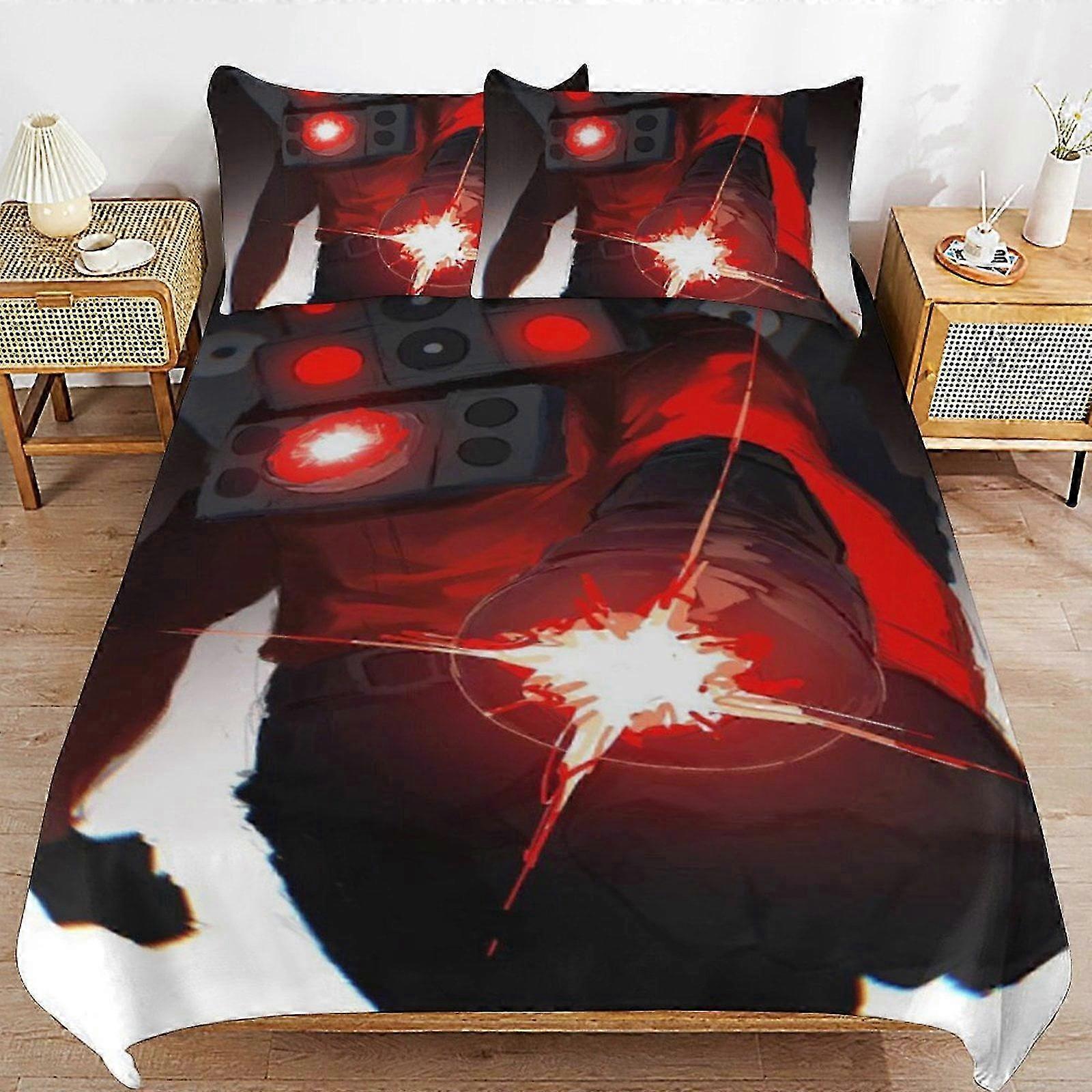 o1184 Lakanat Skibidi WC-vuodevaatteet Pussilakana Mukavat ja kevyet sarjakuvavuodevaatteet3-osainen (1 pussilakana ja 2 tyynyliinaa) Sänky Hän